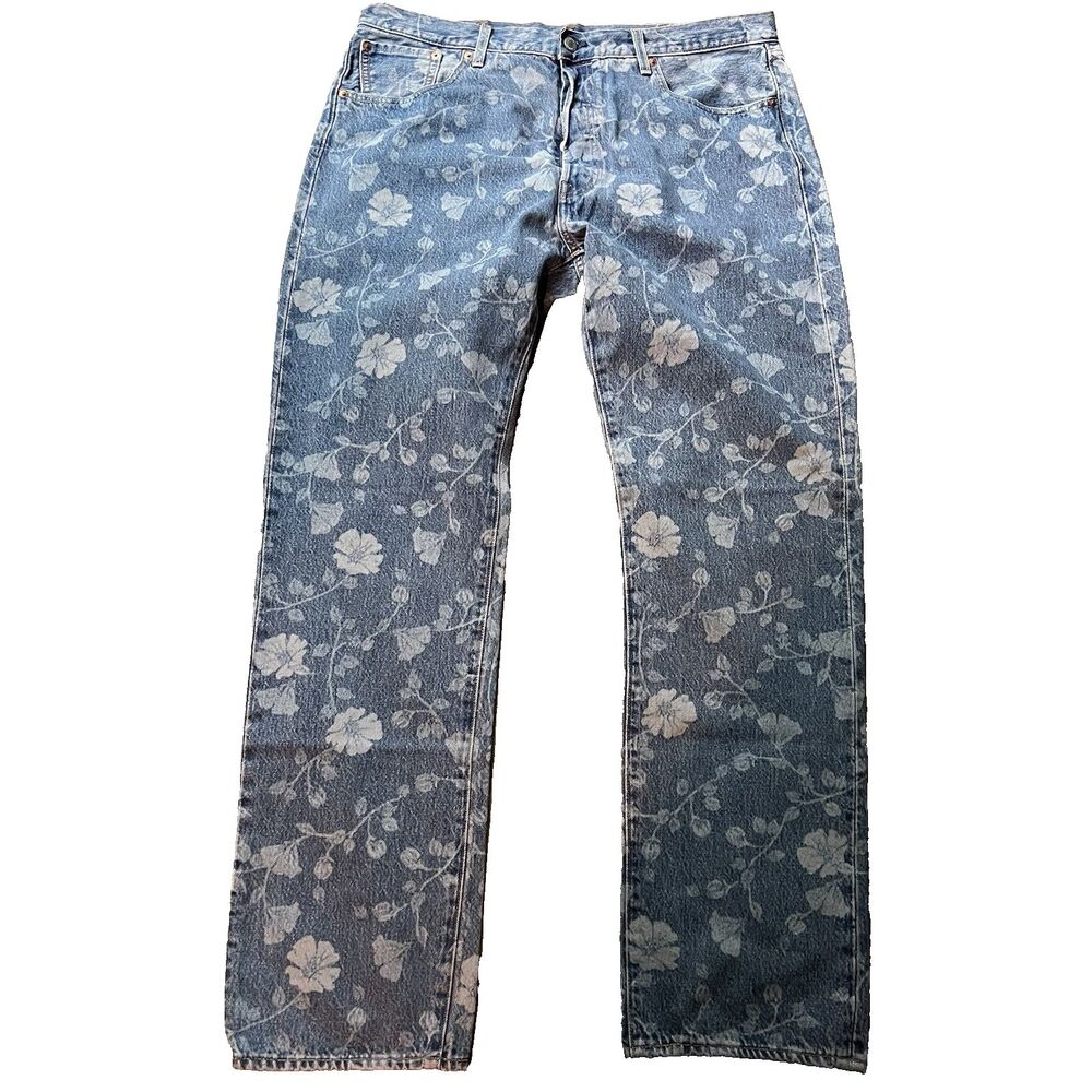 Levi's Premium 501 '93 Straight Leg Button Fly Floral Jeans Pants Men's 38x34